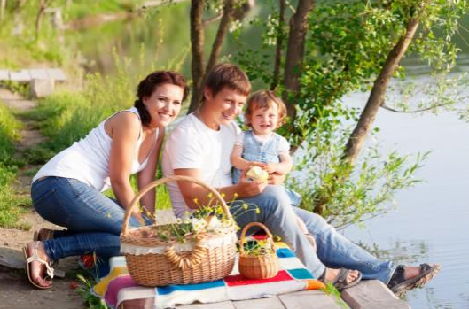 Family at lake