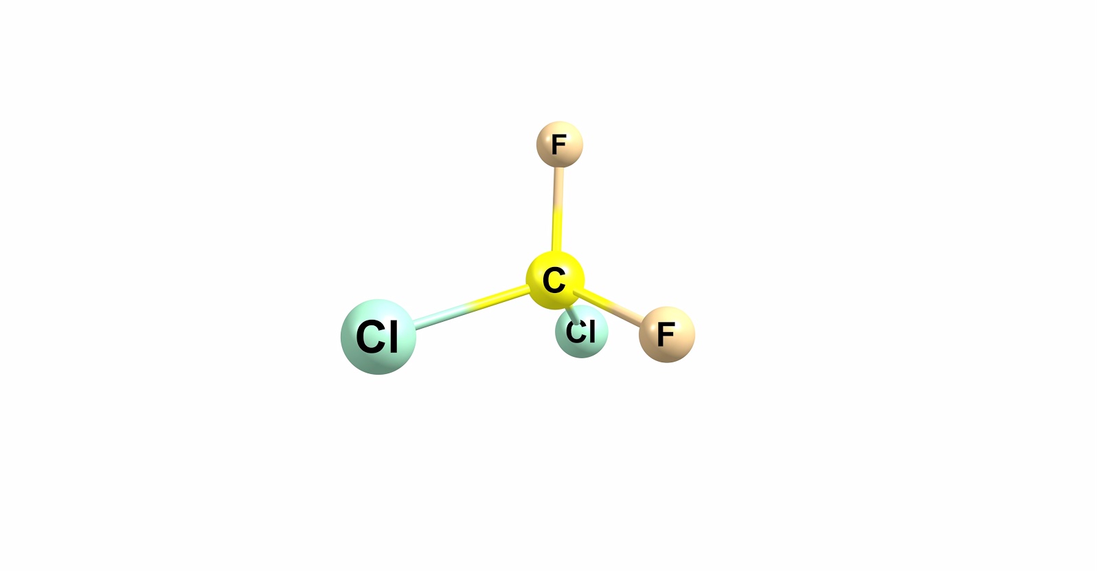 A chemical structure with a carbon atom bonded to two chlorine atoms and one fluorine atom.